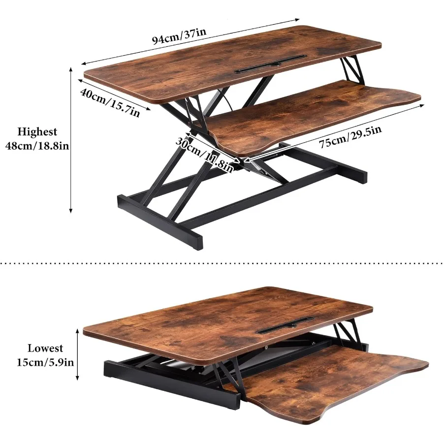 37단계 높이 조절 가능한 스탠딩 데스크 컨버터(키보드 트레이 포함): 홈 오피스용, 앉아서 일하는 컴퓨터 워크스테이션과 호환 가능