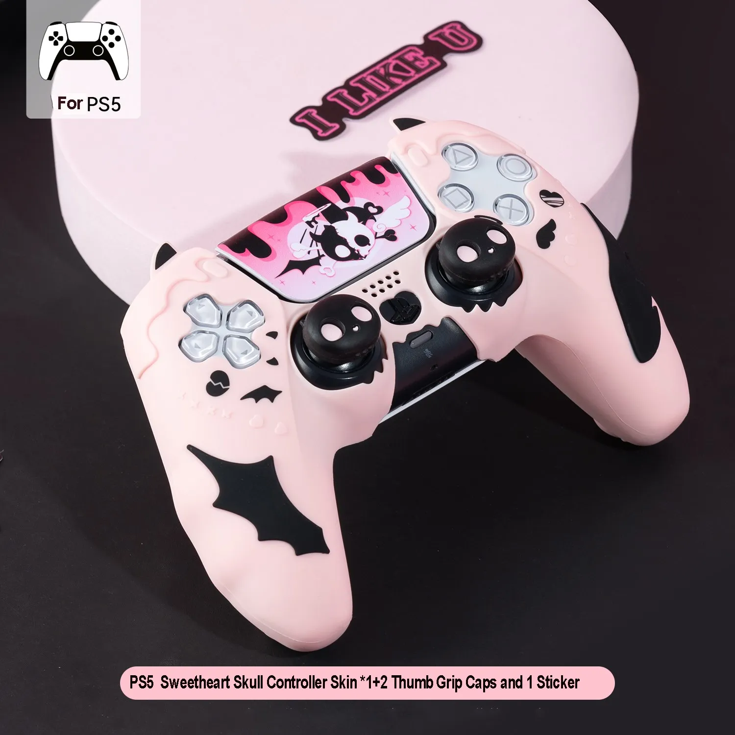 

GeekShare Protective Cover Skin for Playstation 5 with 2 Thumb Grips and 1 Sticker Sweetheart Skull Controller Skin Set for PS5