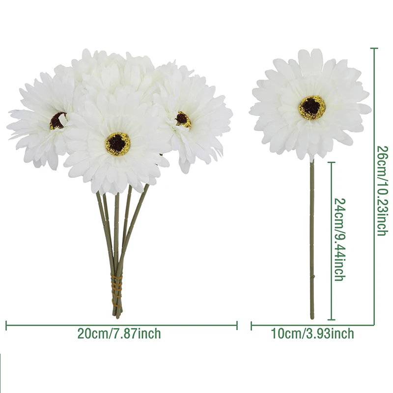 5/10 Stück 26cm Künstliche Seiden-Gerbera-Blumensträuße für Hochzeit, Heim- und Tischdekoration, Künstliche Gänseblümchen für DIY-Blumenarrangements – Detail 2