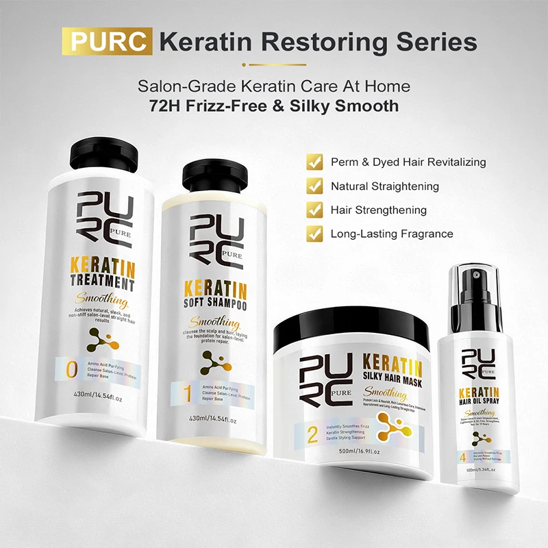 PURC Keratin Treatment Hair Care Set Straightening Shampoo Hair Mask Smoothing Nourishing Repair Damaged Frizz Hair Cream