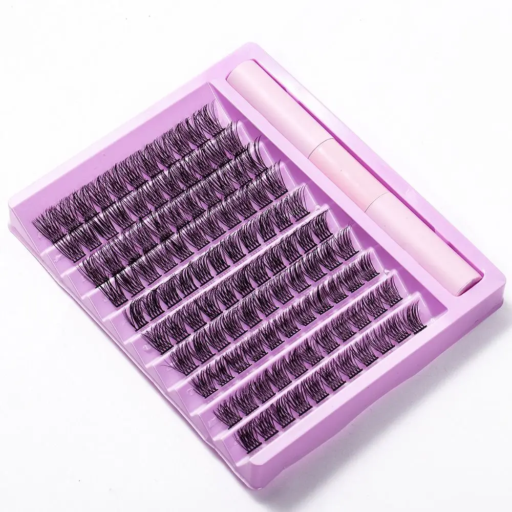 10 Rows Cluster Eyelash Set with Lash Bond and Brush Natural Cluster Lashes Hypoallergenic Quick-Drying Makeup Tool