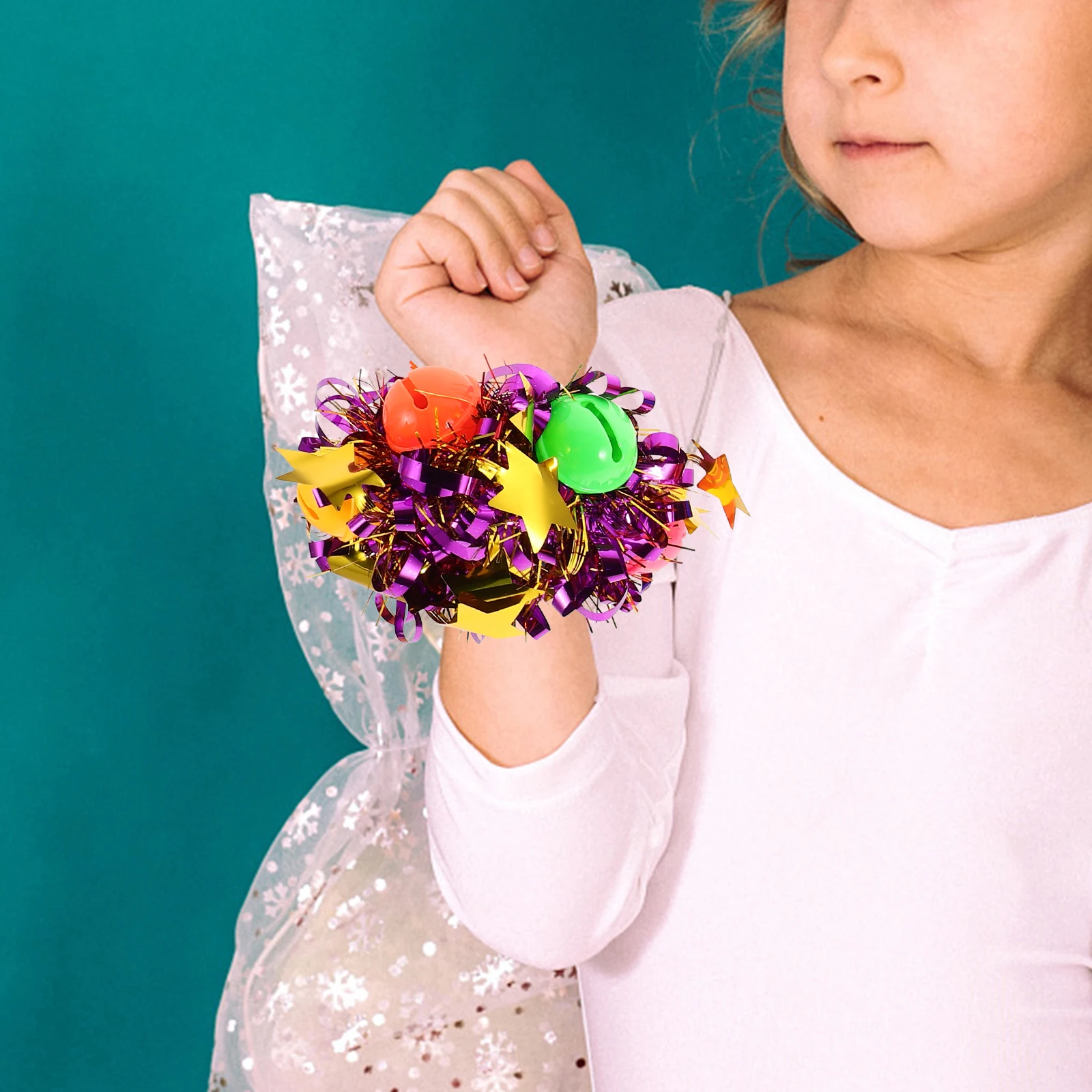 

6pcs Cheerleading Hand Flower With Bells Sequin Wrist Dance Performance Stage Sports Events Cheerleader Props