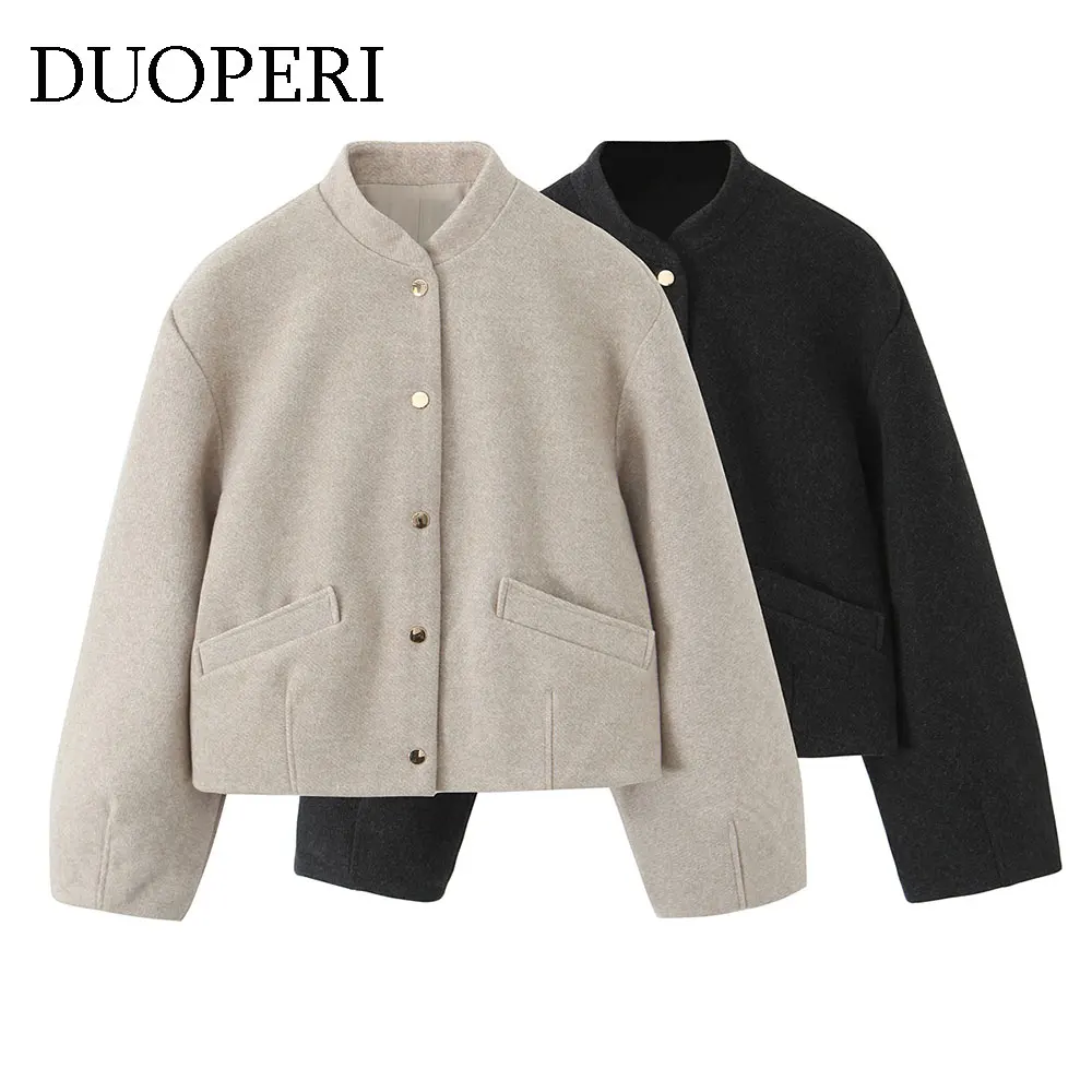 

DUOPERI женские однотонные куртки-бомберы модные с карманами повседневные женские элегантные шикарные наряды с круглым вырезом и длинными рукавами