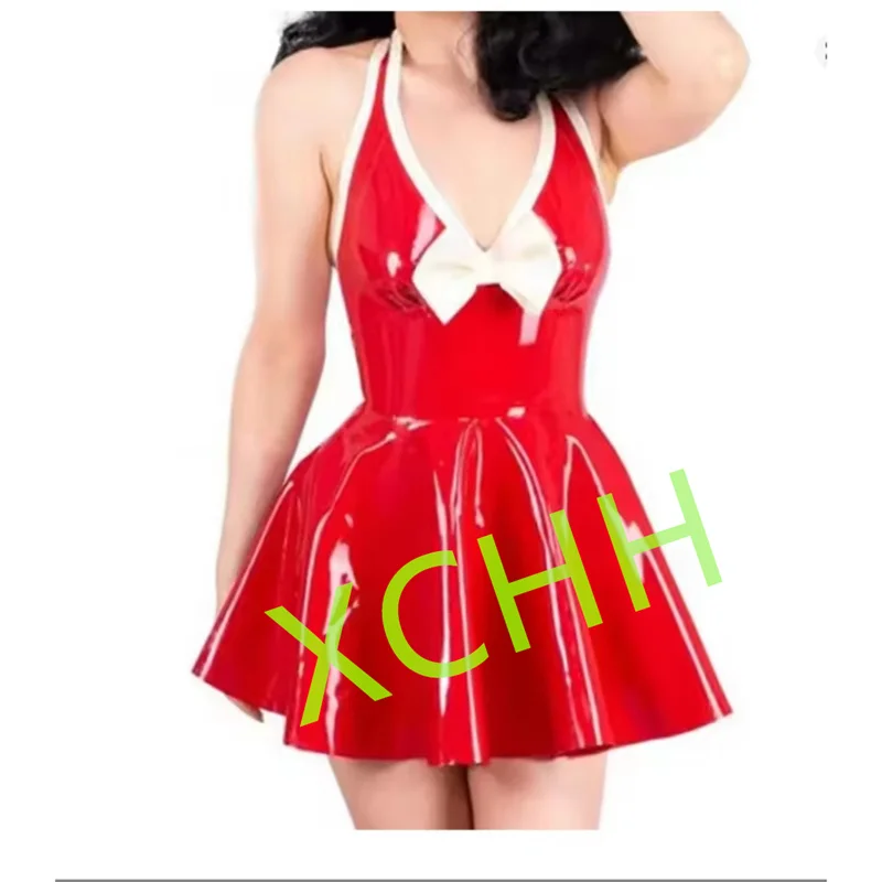 Vestido de látex 100% para mujer, con ribete blanco, de goma, personalizable, 0.4mm, para fiestas, discotecas, Halloween, tallas XS a XXXL