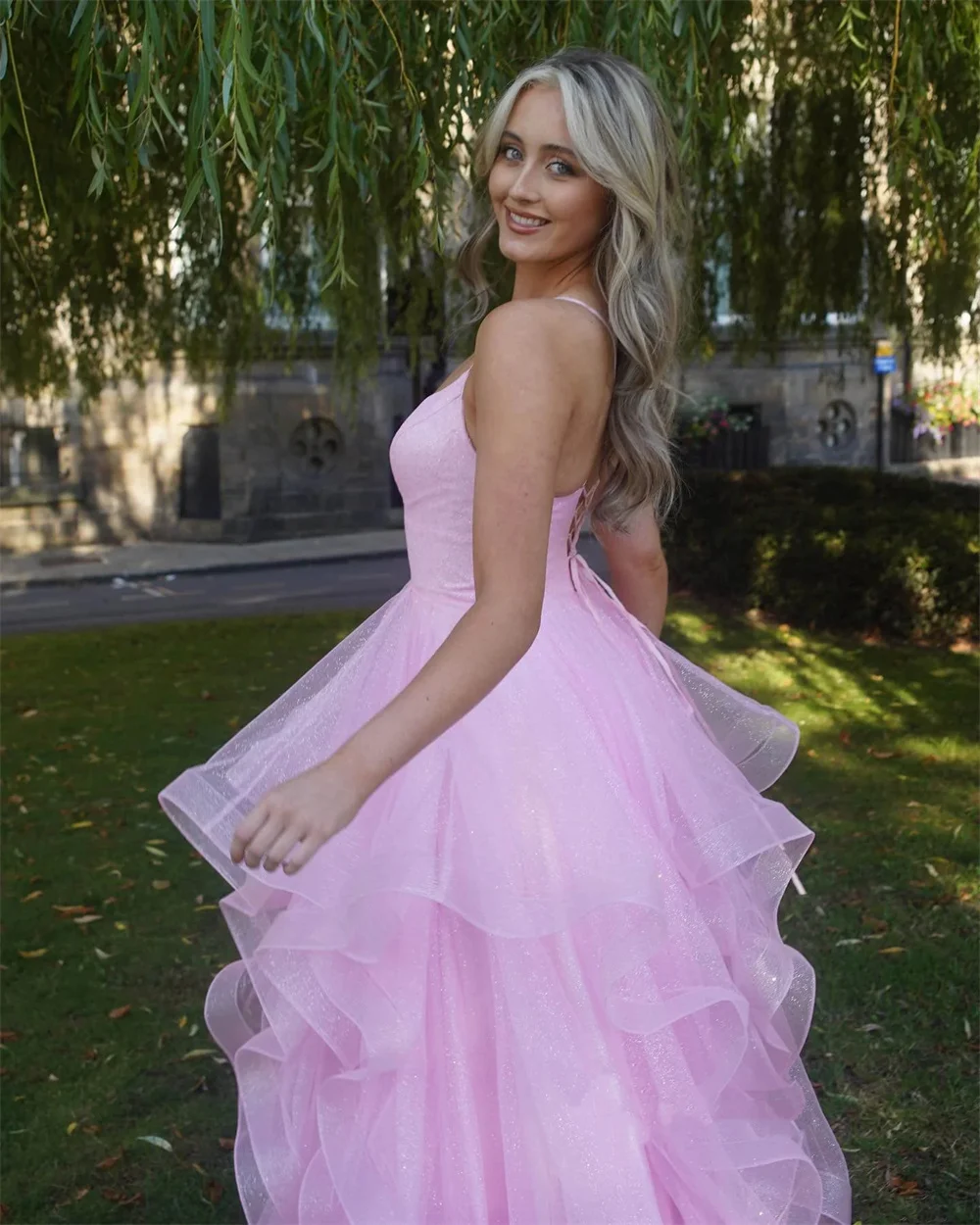 Annie-vestido De fiesta rosa para mujer, Vestidos De Noche De tul con volantes y purpurina, ocasiones formales De boda