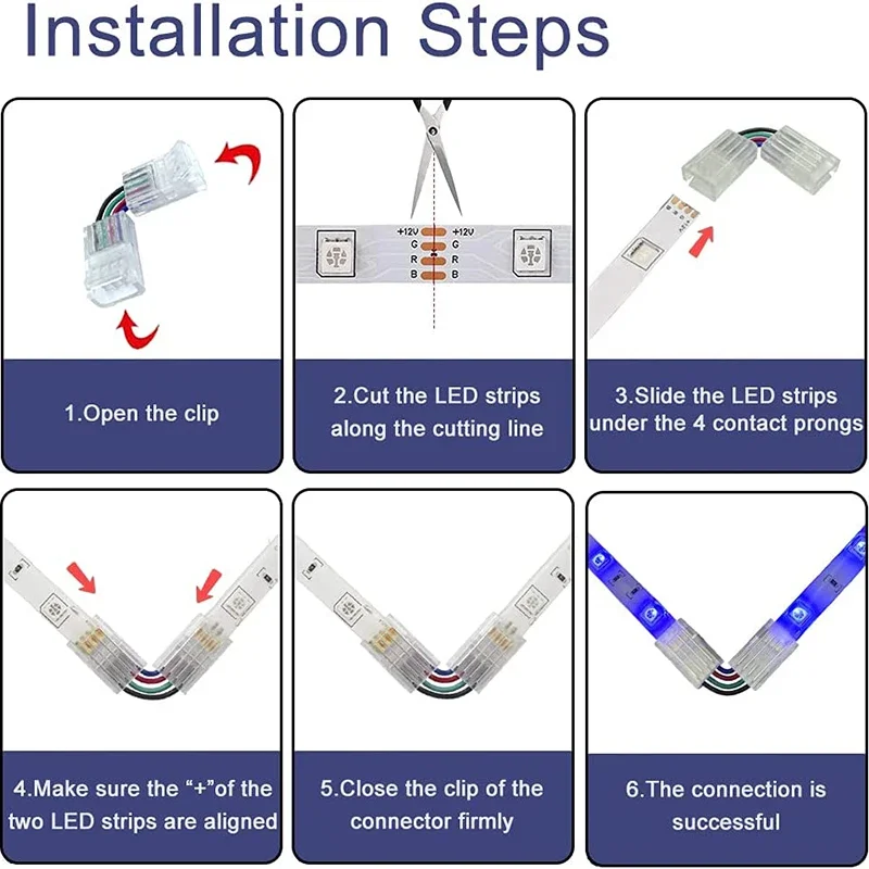 8mm 10mm Wide LED Strip Right Corner 2pin 3pin 4pin Solder-free Crystal Connectors for COB 5050 2835 WS2812B WS2812 Strip Corner