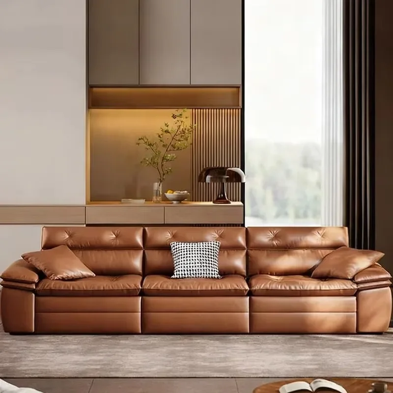 Electric Multi-Functional Real Leather Single Sofa Bed, Modern Minimalist Headlayer Cowhide Sofa for Small Living Room