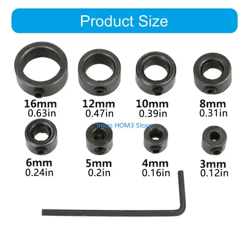A5YD Professional 8PCS 드릴 비트 깊이 스톱 칼라 조절 가능한 포지셔너 한계 링