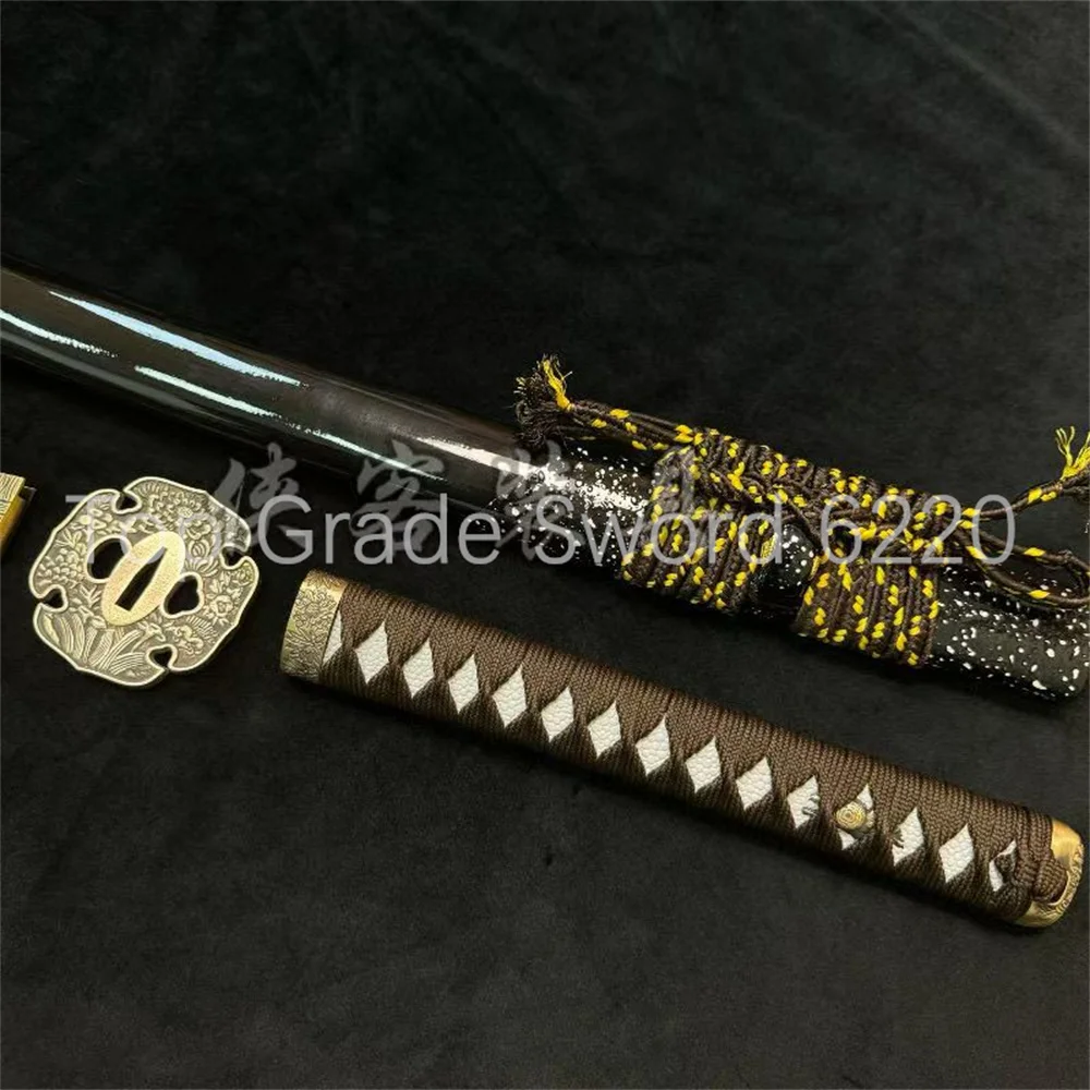 A Set Very Nice Tsuka Handle Brass Tsuba Handguard Habaki Seppa Hardwood Sheath For Real Samurai Katana Wakizashi Sword Parts