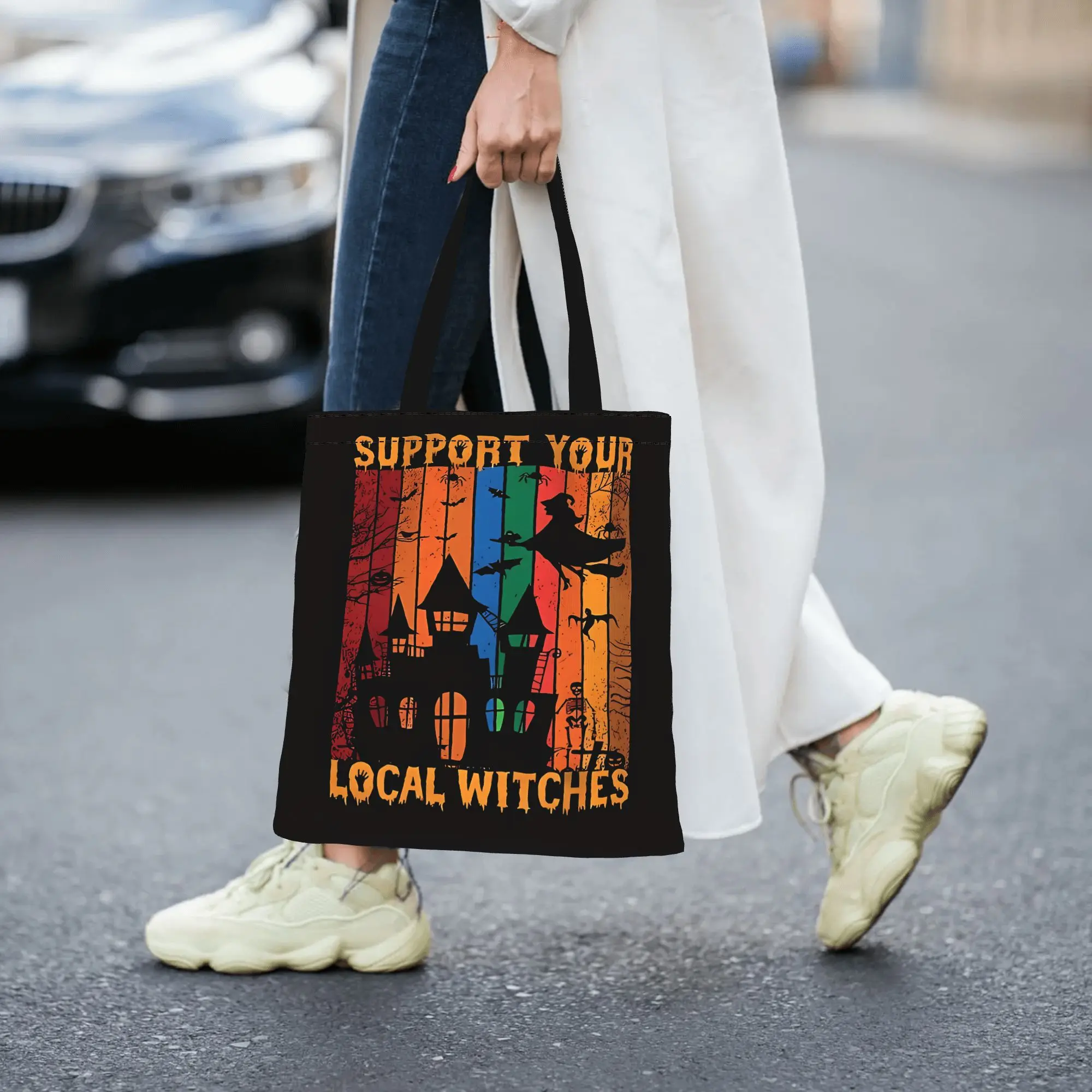 Reusable Trendy SUPPORT YOUR LOCAL WITCHES Shopping Bag Women Tote Bag Portable  Shopper Bags