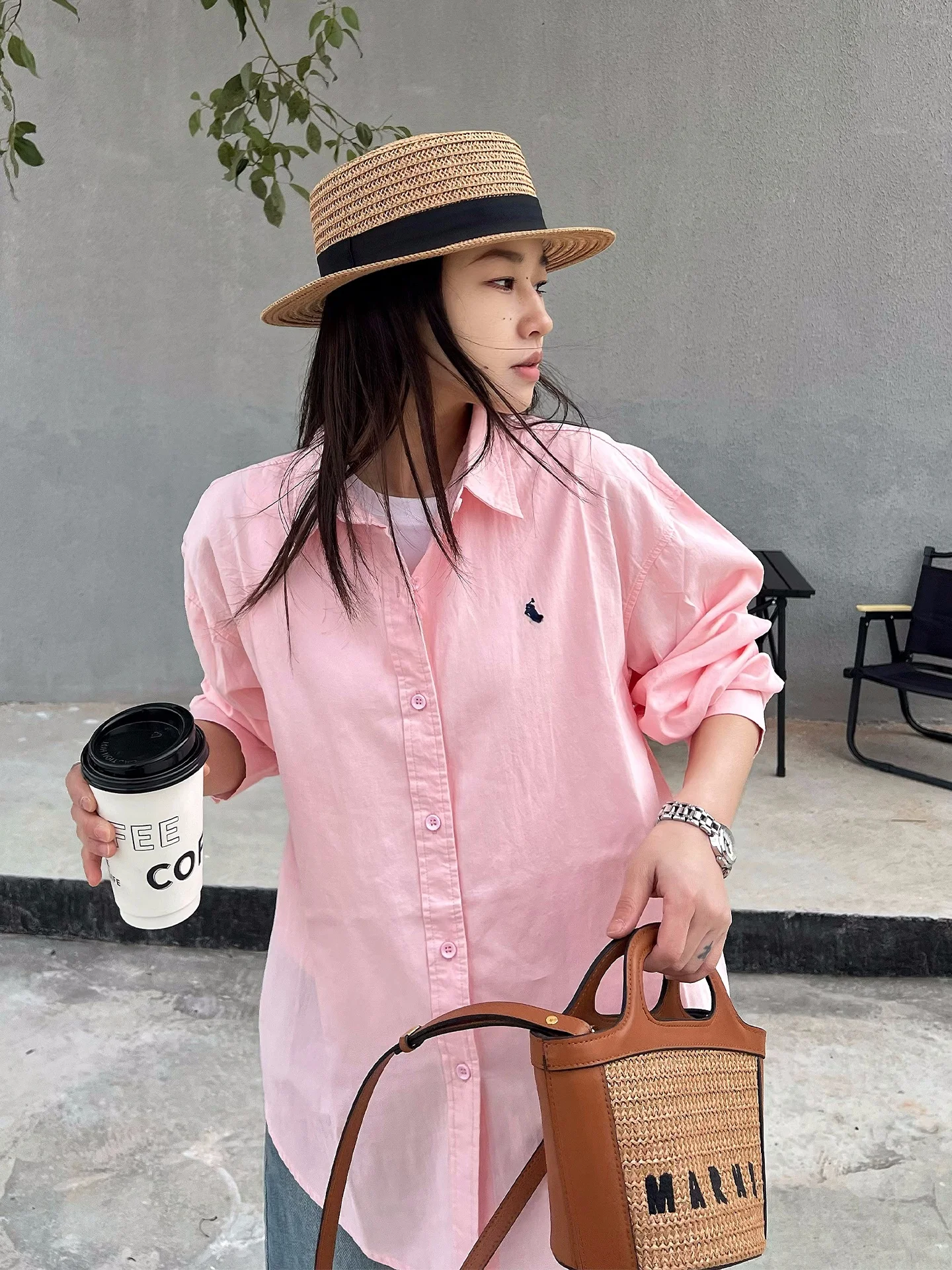 

May Muziya Gentle Pink Long Sleeve Shirt Women's Korean Style Embroidery Design Spring Summer New Arrival Breathable Cotton B...