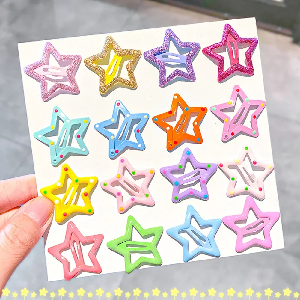 10/12pcs Lovely Star Hairpins Kids BB Pins Barrettes Cute Colorful Stars Shape Hair Clips for Girls Children Hair Accessories