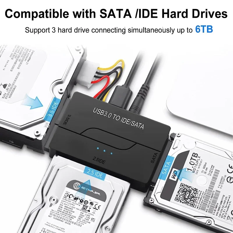 Adaptateur de disque dur USB 3.0 vers SATA IDE, câble convertisseur pour disque dur 3.5 2.5 pouces HDD/SSD CD DVD ROM CD-RW 3 en 1, adaptateur IDE SATA