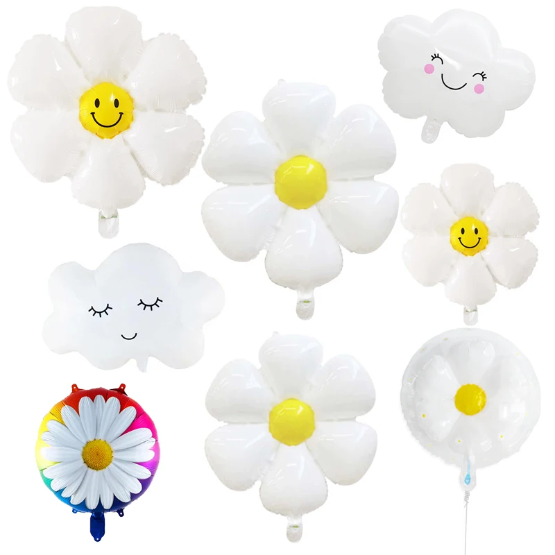 2 stücke Weiß Daisy Blume Luftballons Smiley Wolke SunFlower Frangipani Air Ballon Hochzeit Geburtstag Party Dekoration Kinder Baby Dusche