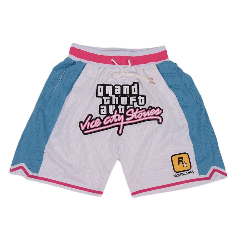 Basketball Shorts Gta Vice City Sewing Embroidery Outdoor Sport Beach Pants Shorts Mesh Ventilation 2023 New High-quality White