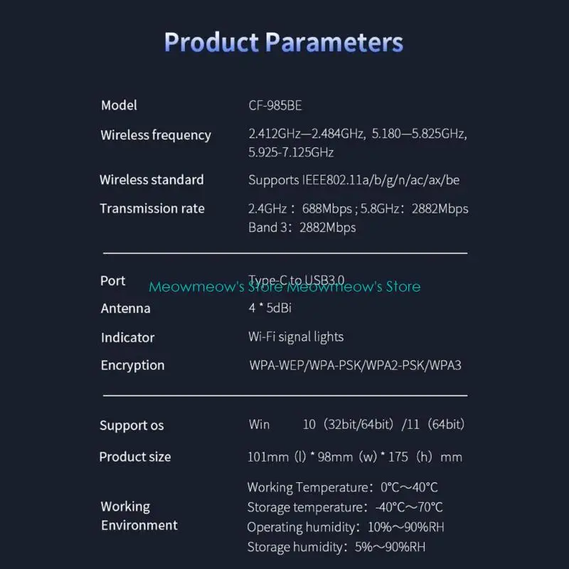 W91A Fast CF985BE WiFi 7 Karta bezprzewodowa 6452 MBPS 2,4 GHz+5 GHz+6 GHz WIFI moduł 4x5dbi