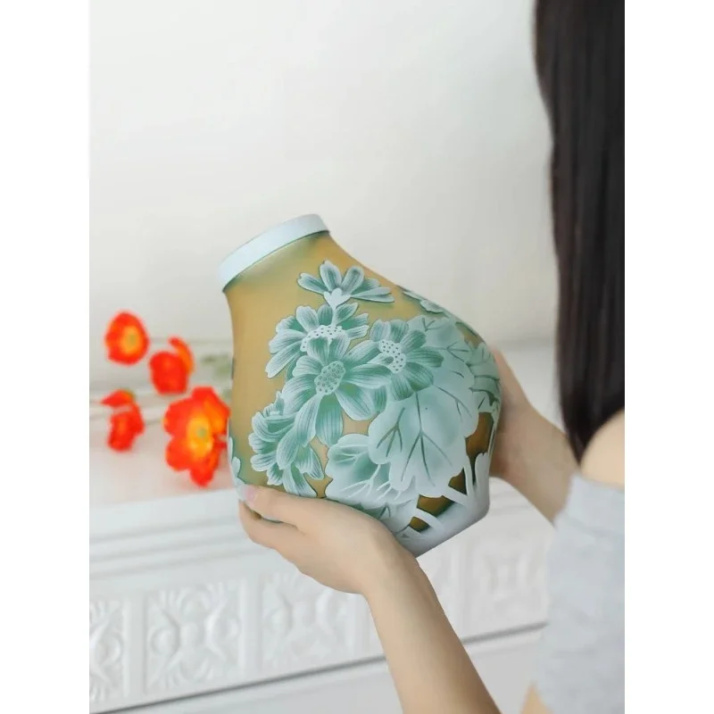 Hand-painted relief medieval glass vase home art glass flower ware light luxury ornament