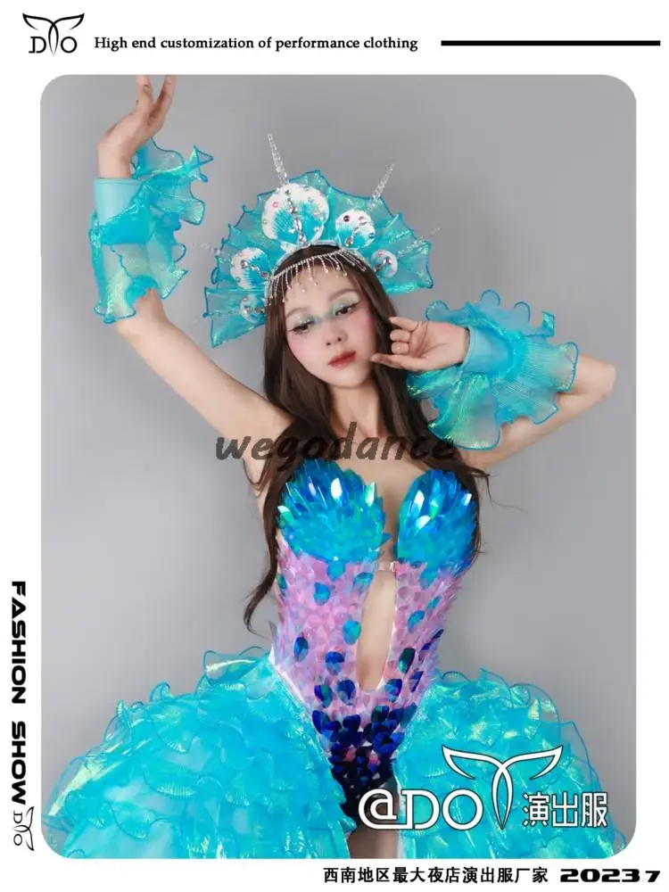 GOGO DS-Robe de brevde Style Sirène, Tenue de Bar, Discothèque, Océan