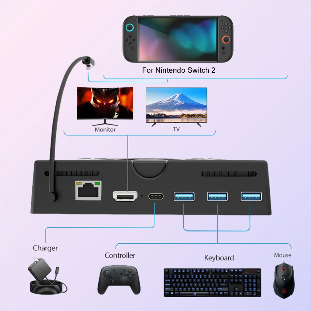 Основание охлаждающего вентилятора для коммутатора 2, док-станция для консоли, охлаждающая подставка, универсальная база 4 к/60 Гц, станция расширения HUB для Switch 2