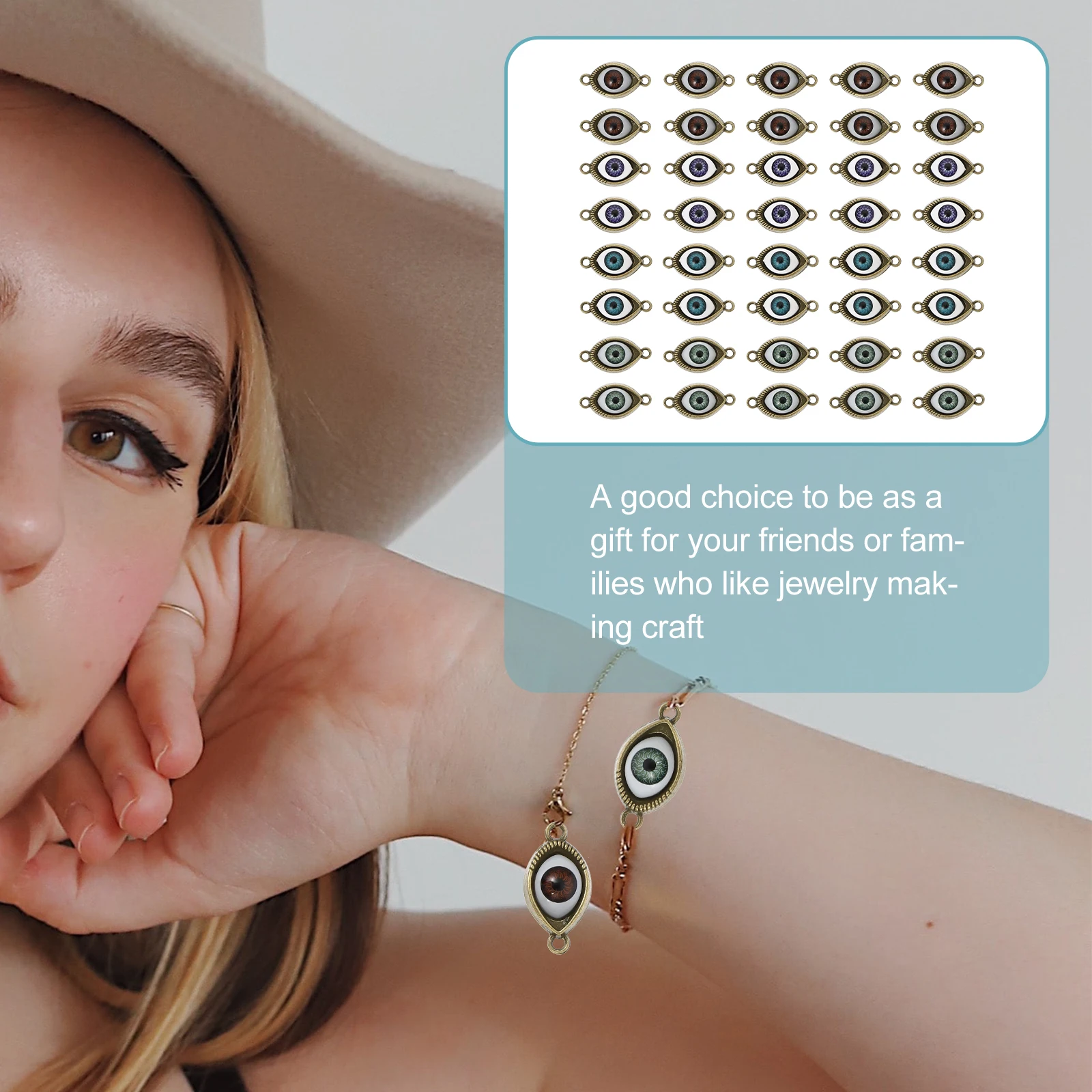 

40pcs Vintage Alloy Pendant Eye Shaped Connector Charms for DIY Jewelry Making Bronze Silver Accessories Craft Supplies