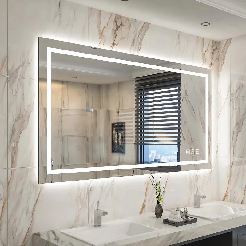 Frameless Tempered Light Emitting Diode Bathroom Mirror with Light