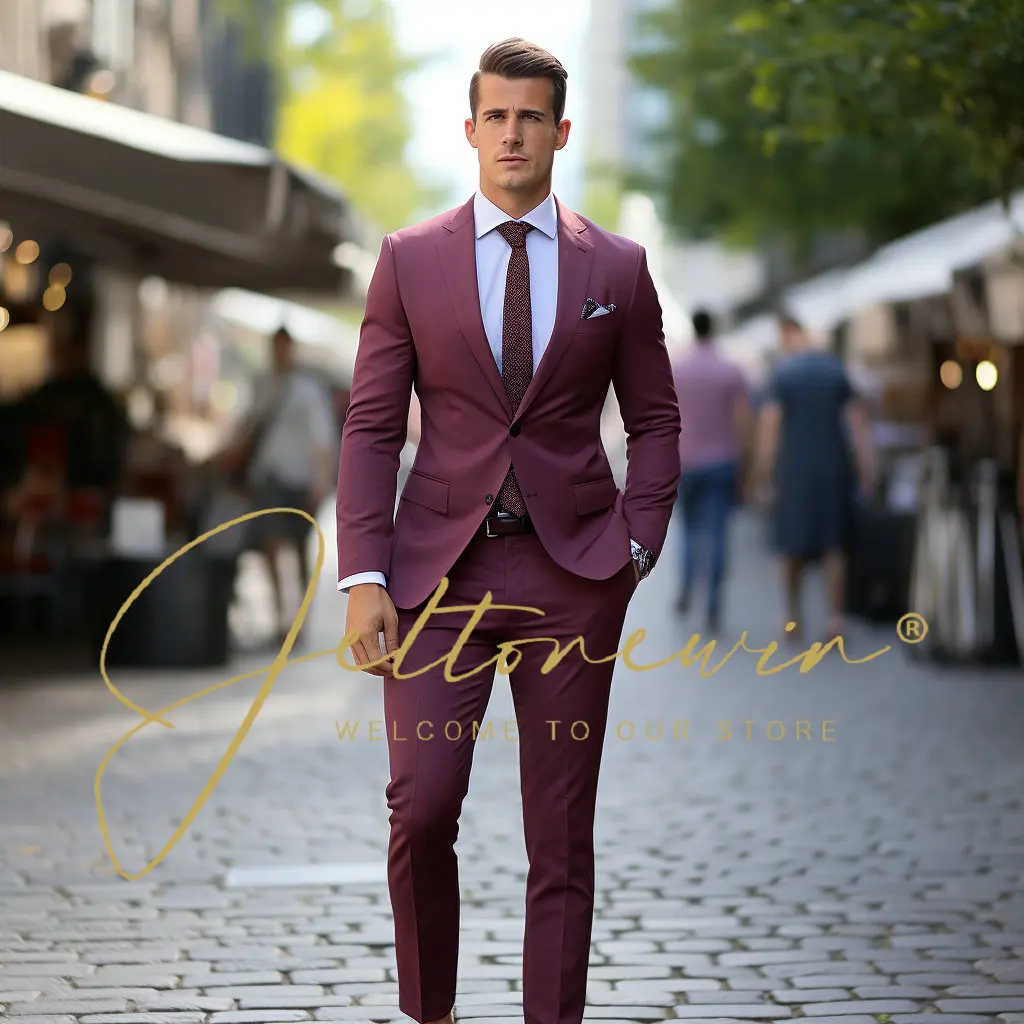 

Men's Business Suit 2-piece Slim Fit Jacket Pants Formal Commuting Clothes Wedding Groom Tuxedo Terno Masculinos Completo