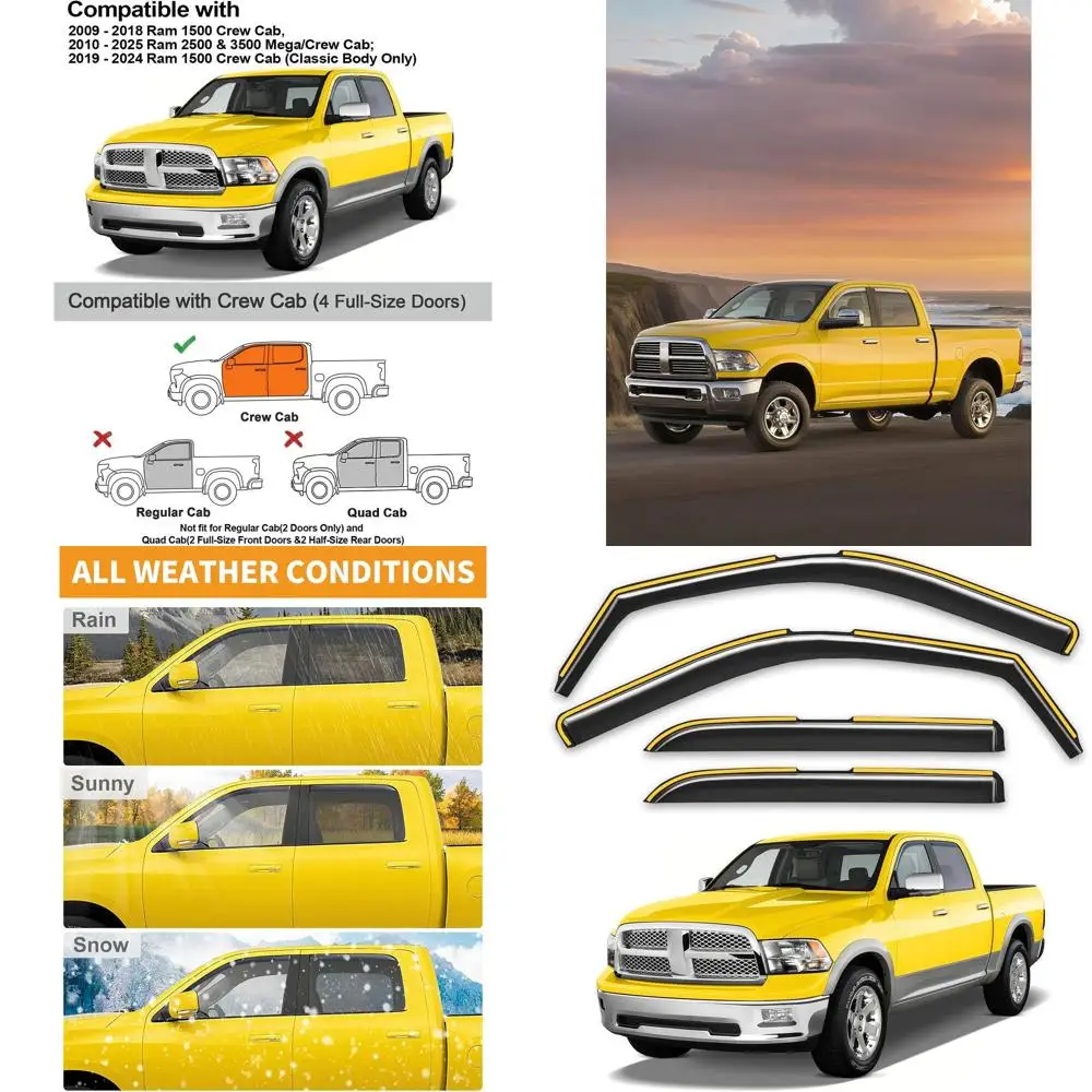 

in-Channel Window Rain Guards Fit for Dodge RAM 2009-2018 Crew Cab Mega Cab Rain Guards Extra Durable Side Window Deflectors Vis