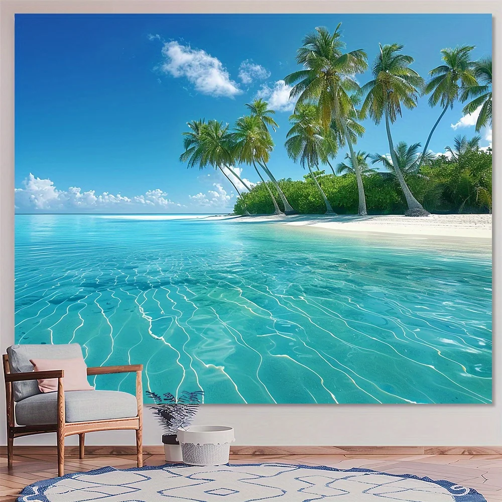 Vibrant Tropical Paradise Wall Hanging, Hawaiian Coconut Palm Tree Tapestry, Durable Party Decor, Multiple Sizes, Easy to Hang,