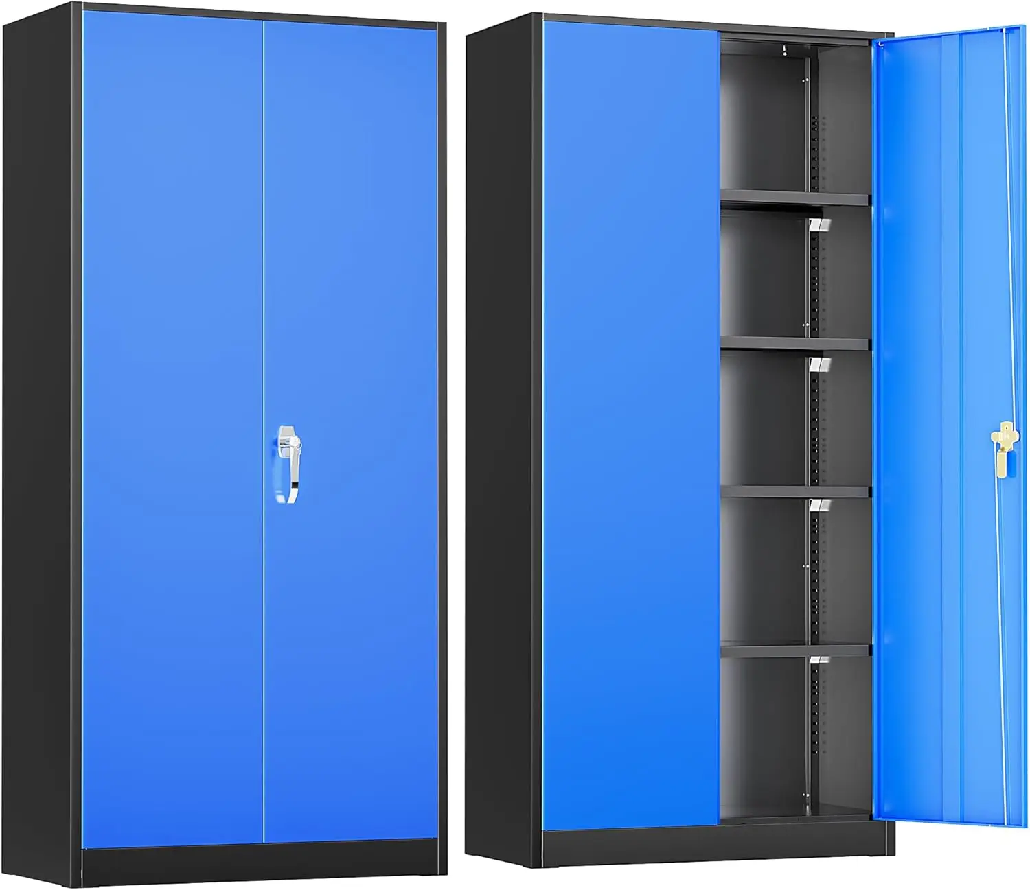 خزانة تخزين جراج معدنية مع أبواب وأرفف، خزانة تخزين جراج بقفل فولاذي بطول 72 بوصة، تخزين مكتبي معدني