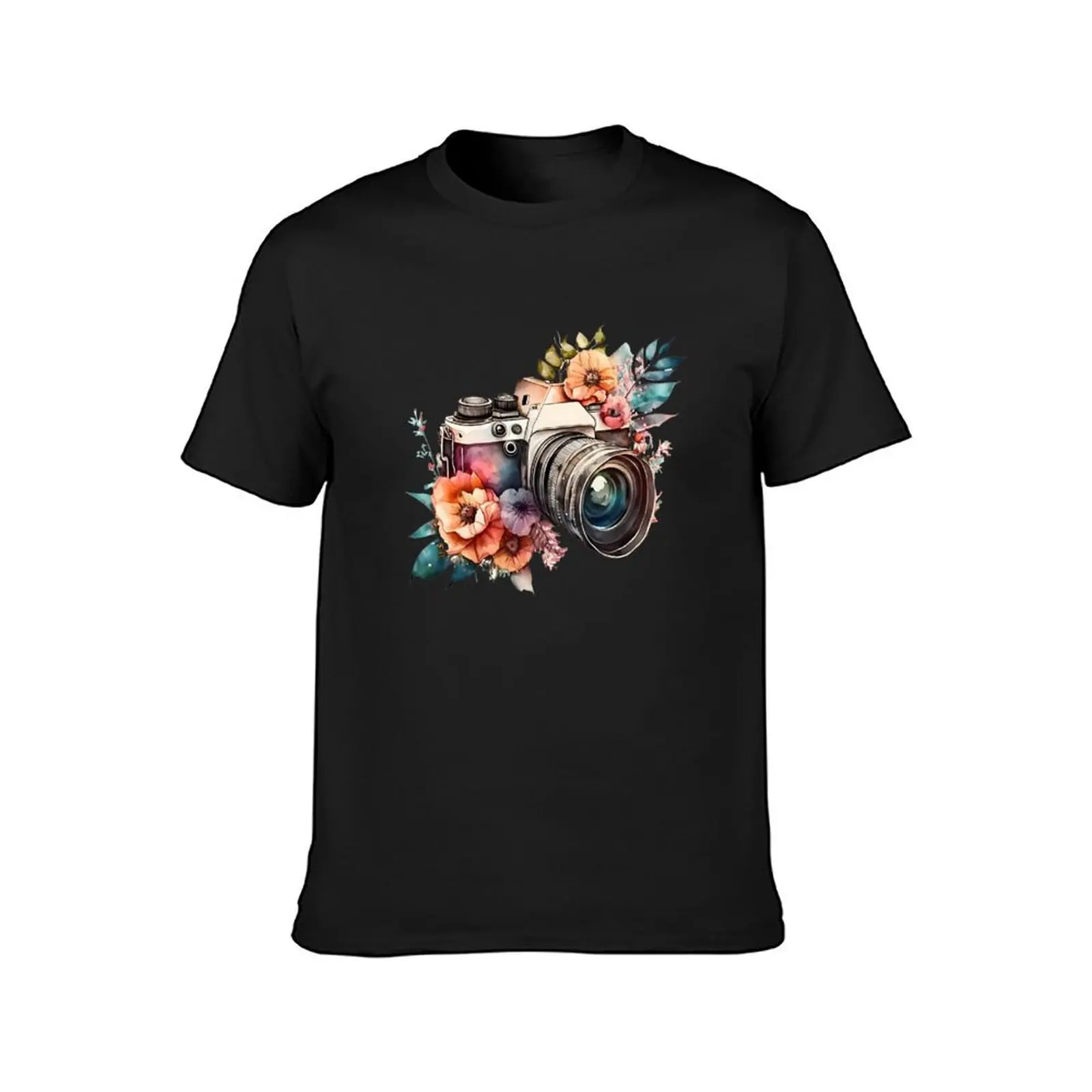 Watercolor Floral Retro Camera 1 T-Shirt hippie clothes plus size tops anime for a boy mens graphic t-shirts hip hop