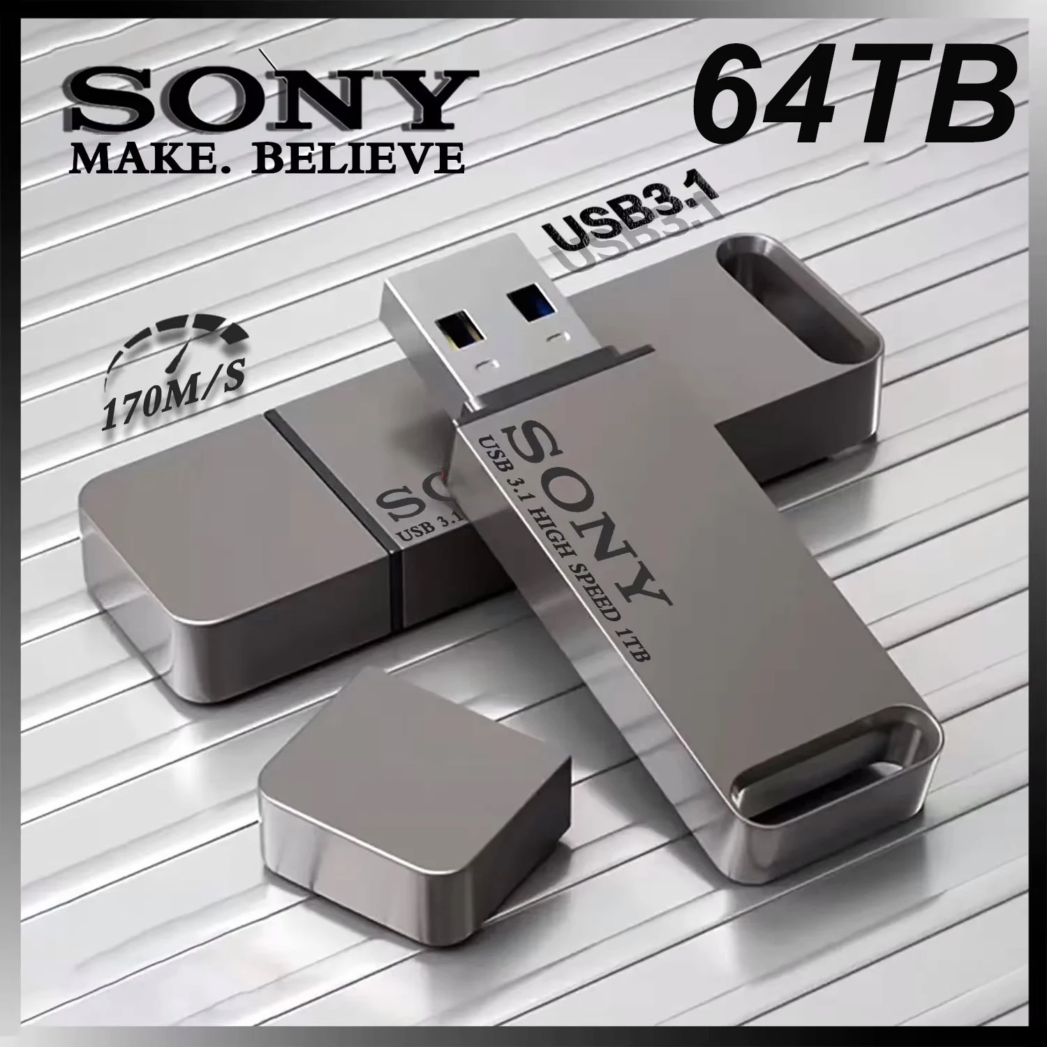 

USB-накопитель SONY USB 3.1, 64 ТБ, 32 ТБ, 16 ТБ, реальная емкость, металлический флеш-накопитель, 8 ТБ, карта памяти для компьютера, креативный деловой подарок