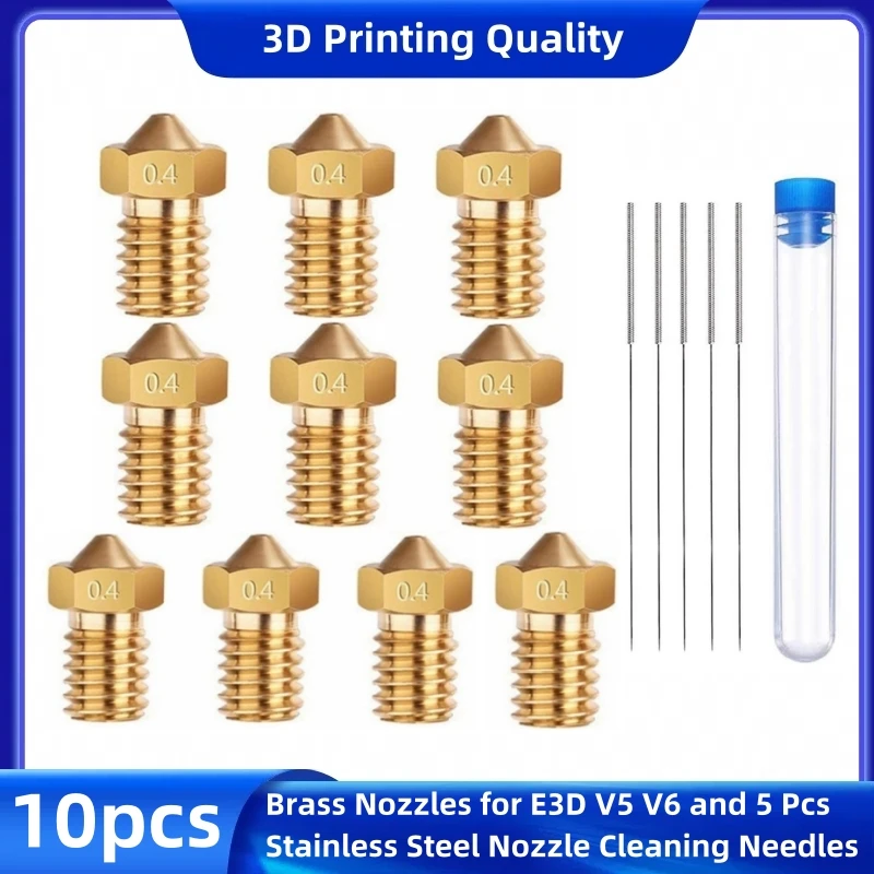 

10PCS E3D Nozzles, ExcelFu M6 0.4mm Brass Nozzle Extruder Print Head for 1.75mm Filament E3D V5-V6 3D Printer