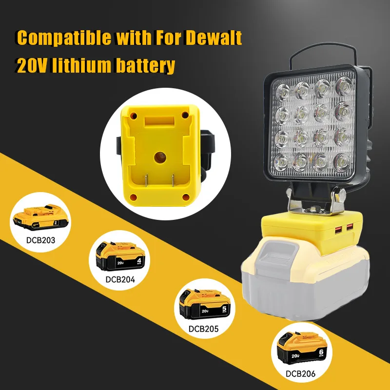 Lampe de travail LED sans fil aste, 48W, lampe de travail injuste, USB, budgétaire de camping portable pour DeWalt, pas de batterie