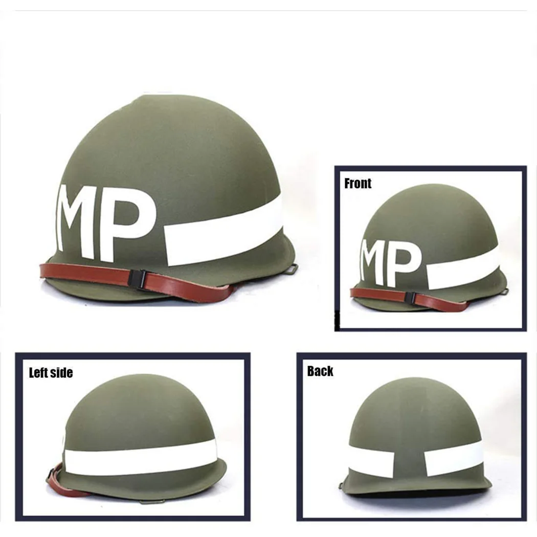 Perfect WW2 US Army M1 Green Replica Helmet with Net/Canvas Chinstrap DIY Painting, Suitable for Airsoft Paintball Cosplay