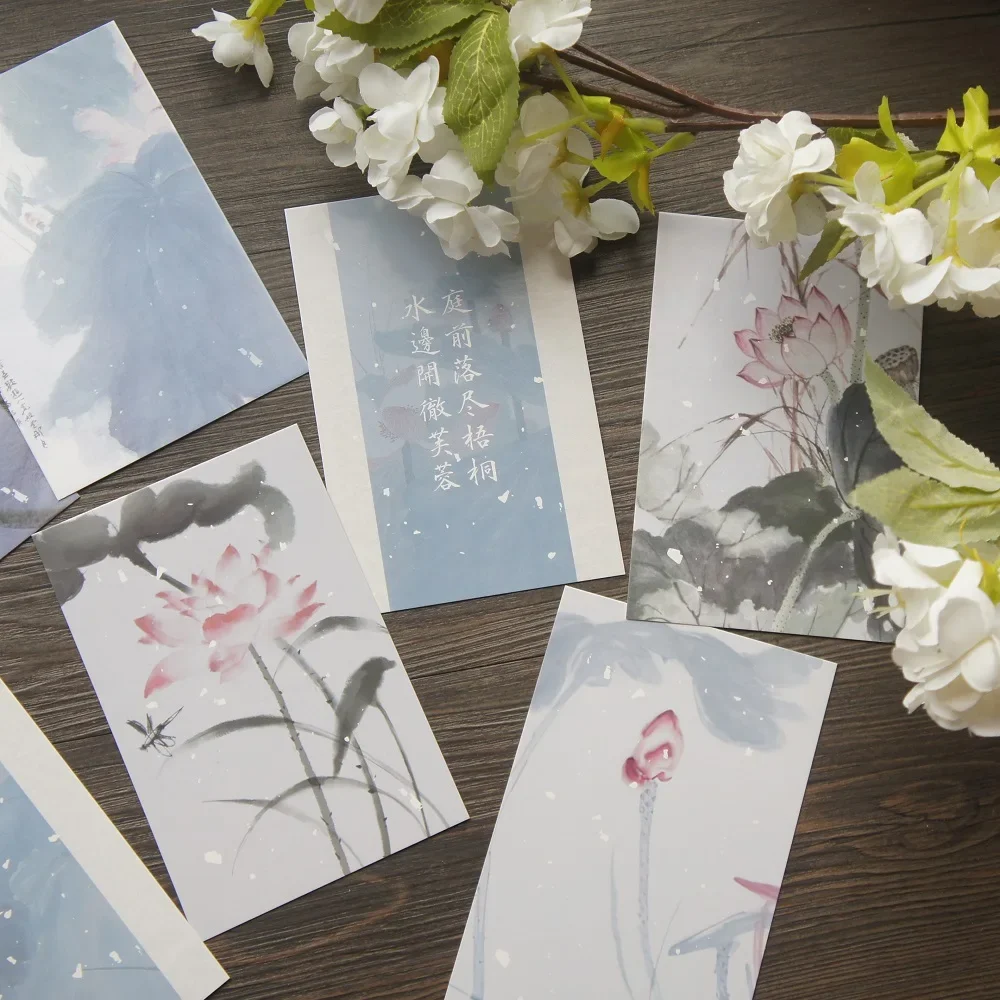 

15pcs Snowing Lotus Pond Painting Design As Post Card Gift Greeting Gift Card Party Invitation Scrapbooking Use