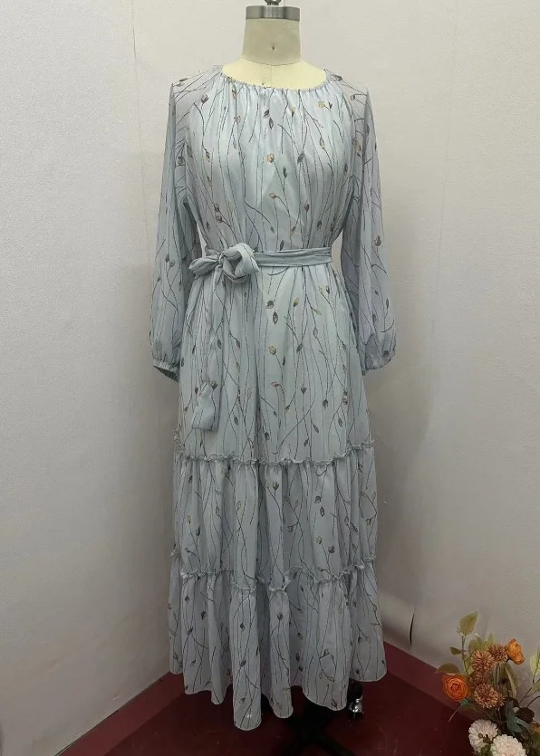 New European and American Fashion Printed Bohemian Style Large Hem Maxi Dress