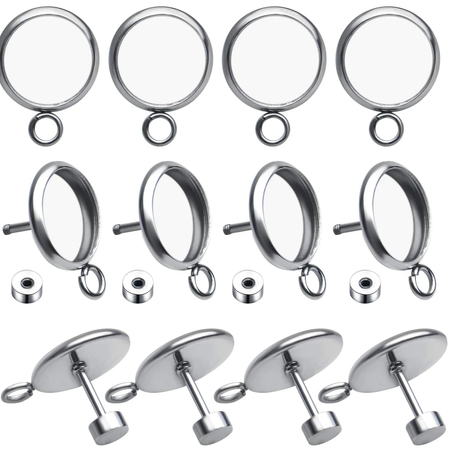 

10 шт. заготовок для серег из нержавеющей стали, гипоаллергенные основы для серег, оправы для кабошонов, держатели для камней с петлями для крепления