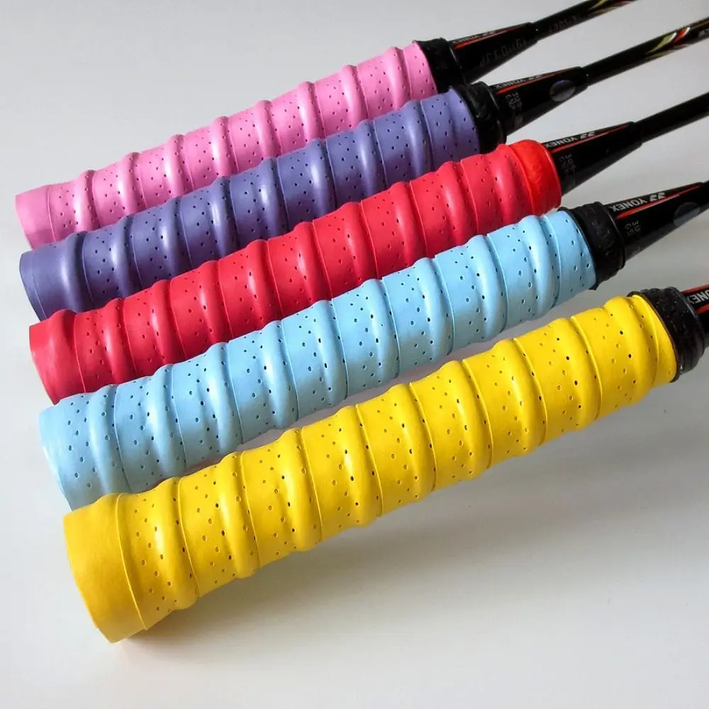 PU Badminton Racket Grip Tape Anti Slip Sweat Absorbent Replacement Overgrip Raised Ribbed Perforated Badminton Overgrip