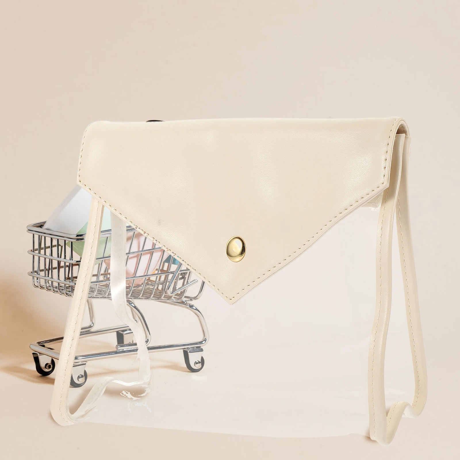 

PVC Bag Transparent Toiletry Clear Purse High Capacity Makeup Pouch Durable Button Travel Accessories