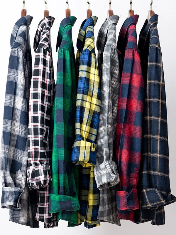 

Мужская повседневная фланелевая рубашка в клетку с длинным рукавом, приталенного кроя, в городском стиле, с корейским воротником, на пуговицах, осенняя коллекция