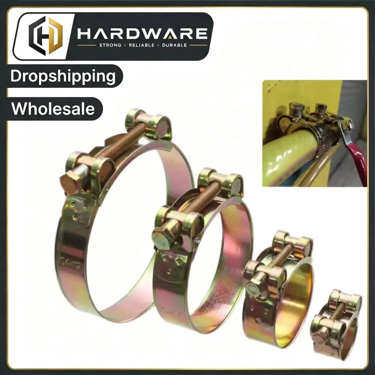 1piece Strong T-Bolt Hose Clamps Yellow Zinc Steel Heavy Duty 17-252mm Adjustable Bolt Band Pipe Clamp for Automotive Plumbing