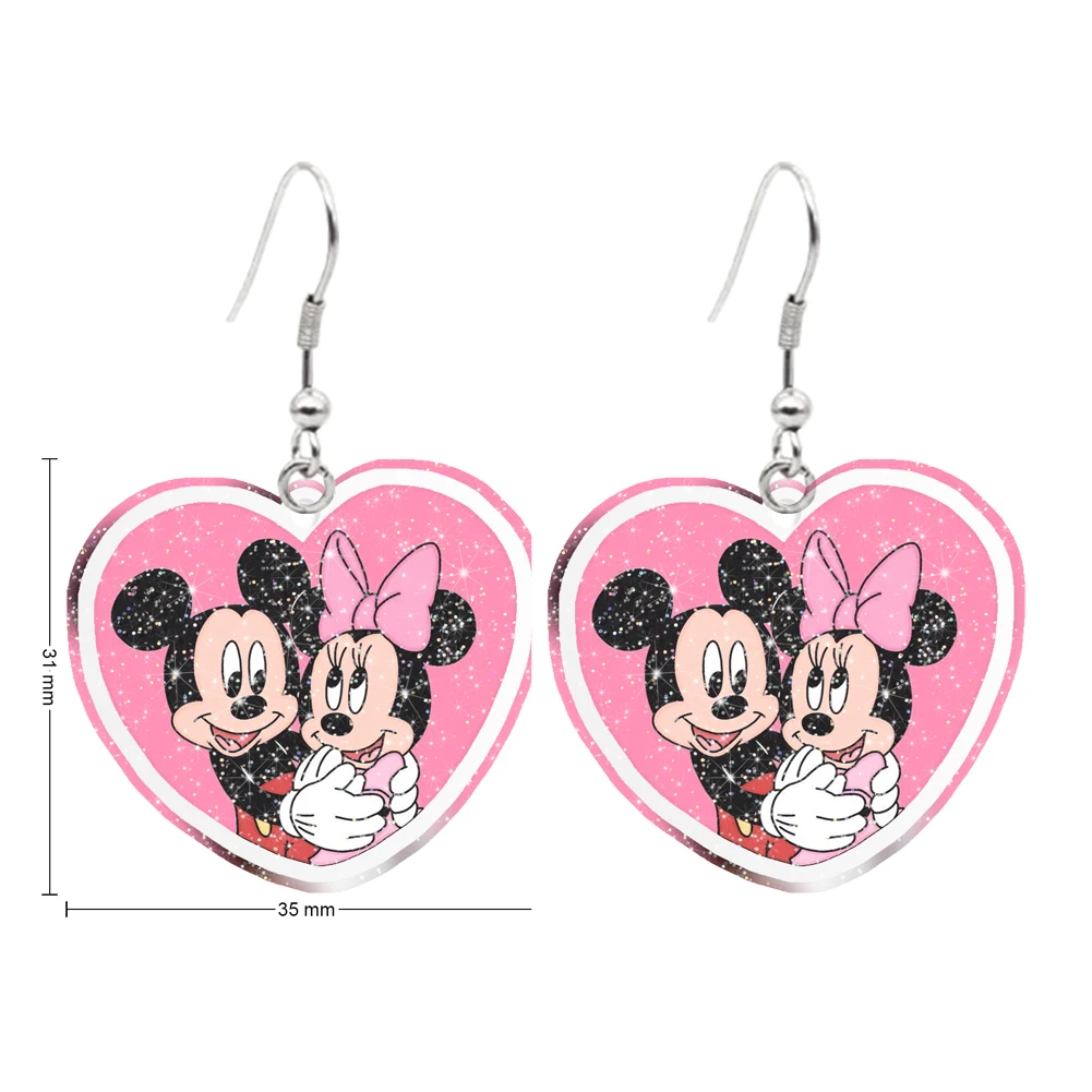 

Happy Valentine's Disney Mickey Minnie Heart Shape Pendent Earring Design Clear Glitter Resin Earrings Hook Women Accessories