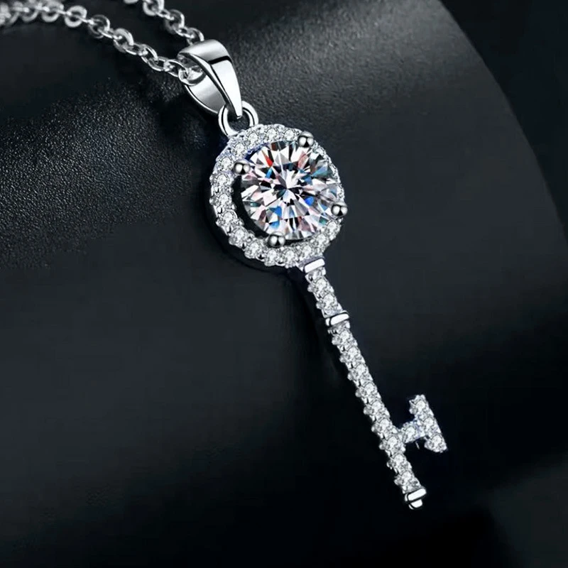 Key Pendant Moissanite Necklace Women S925 Silver Clavicle Chain High Carbon Stone Love Gift Fine Jewelry  Real Certified