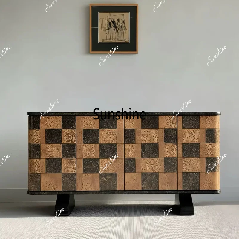 

Medieval solid wood, chessboard creative side cabinet home living room decoration, foyer entrance