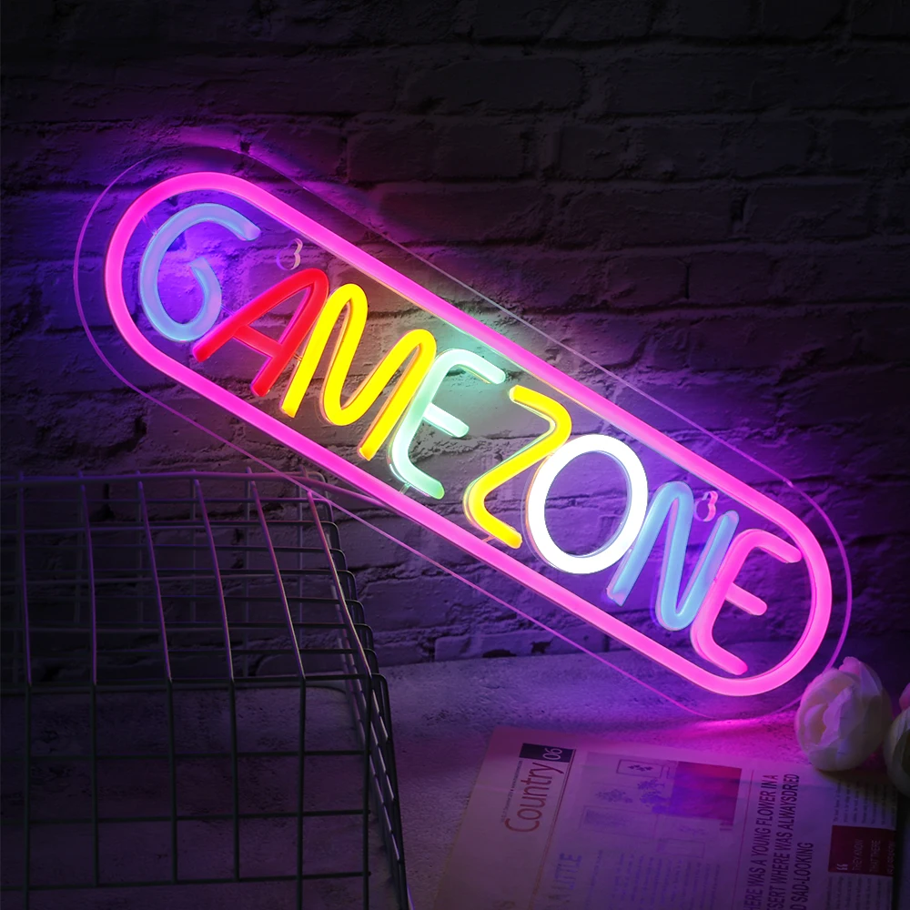 Jogo colorido LED Neon Light Sign, Game Zone Neon Sign, Wall Decor, Festa, Quarto, Lightup