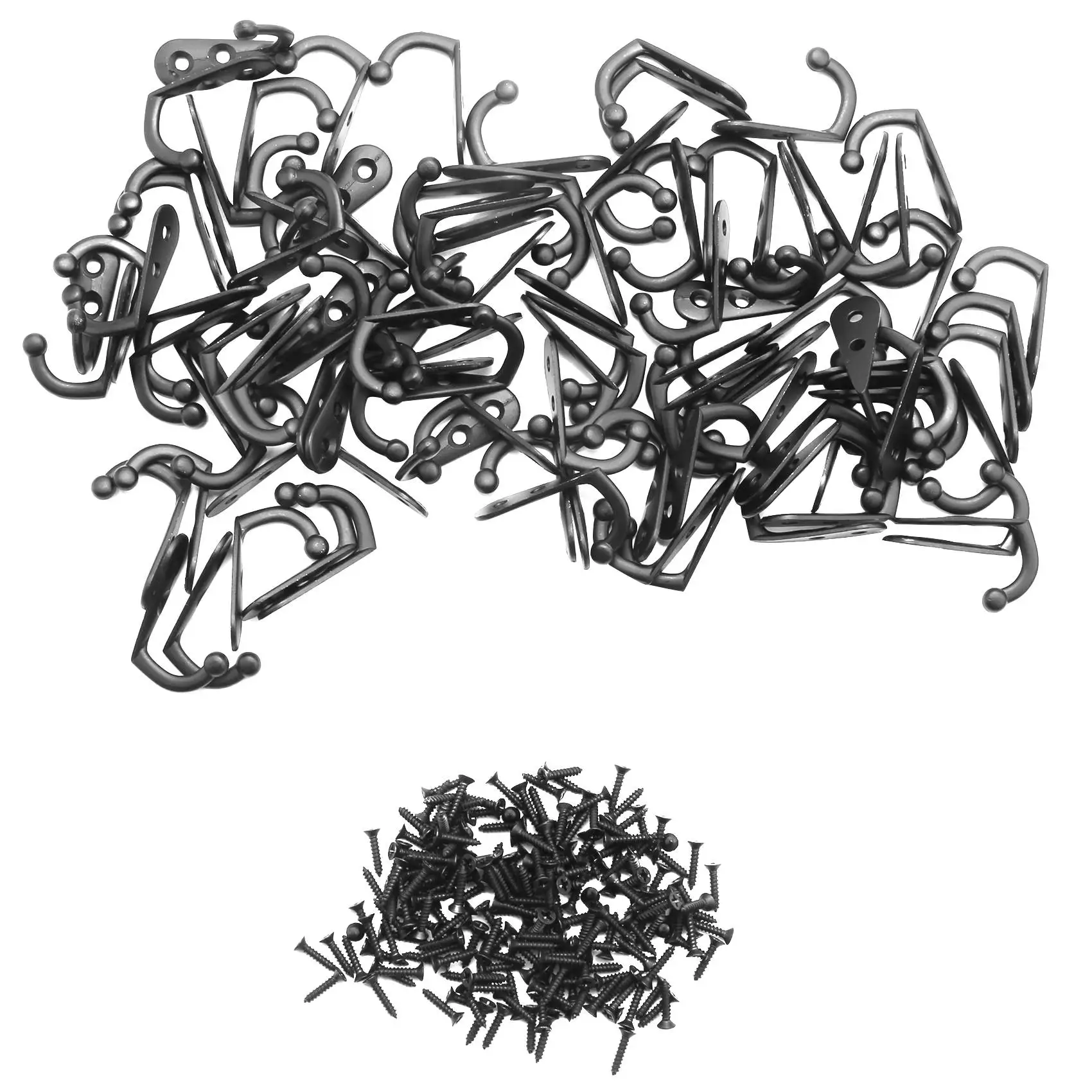 

AB46-100 штук настенного крючка с двойным отверстием, крючок для халата и крючок для одежды и 210 винтов для подвешивания крючка для ключей