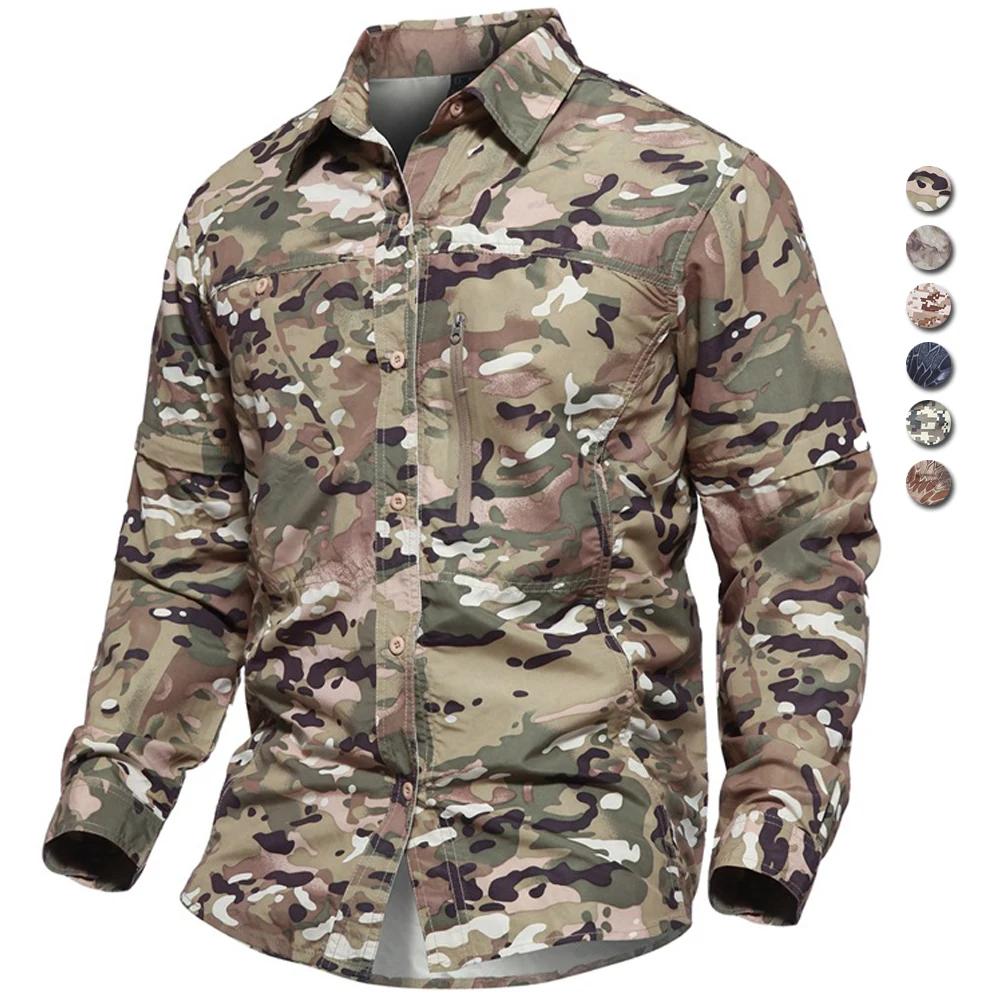 Tactical Shirt Men  Camouflage Shirts Summer Quick Dry Combat Long Sleeve Shirts Outdoor Breathable Hiking Field Tops