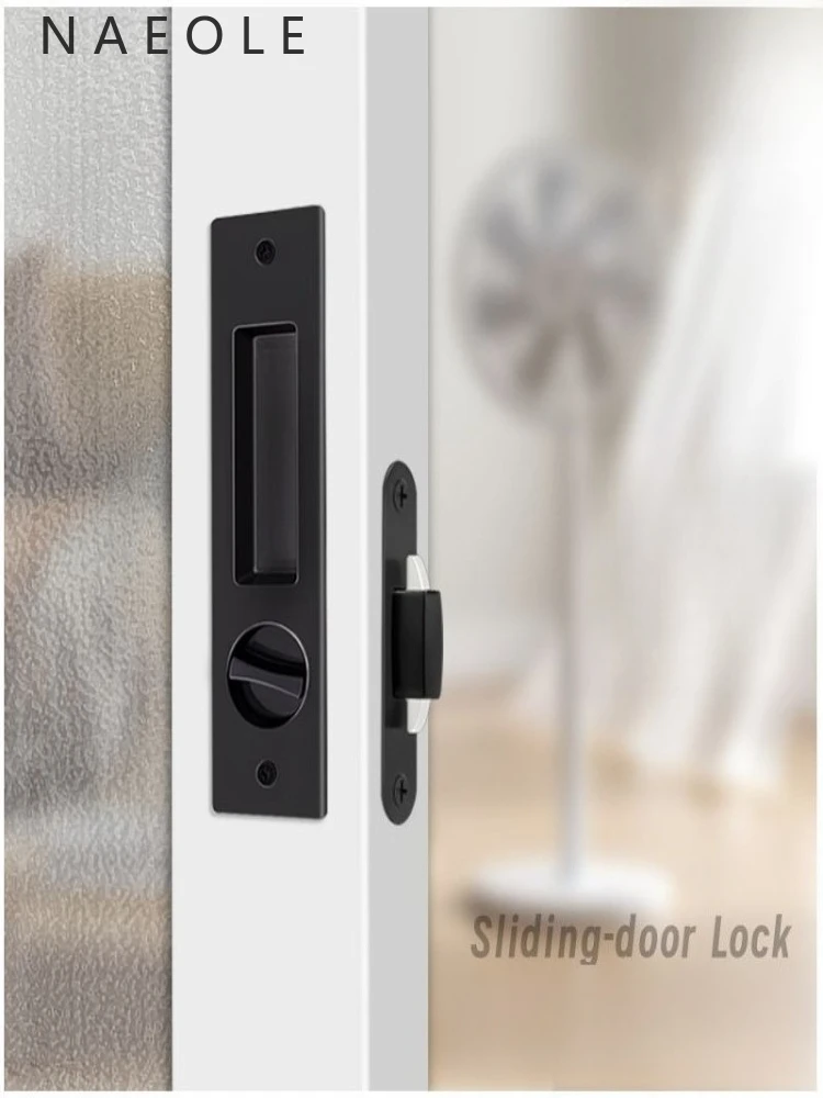 

Pocket Style Wooden Sliding Square Door Lock Black Indoor Balcony Kitchen Bathroom Mobile Hook Lock Sliding Door Handle with Key