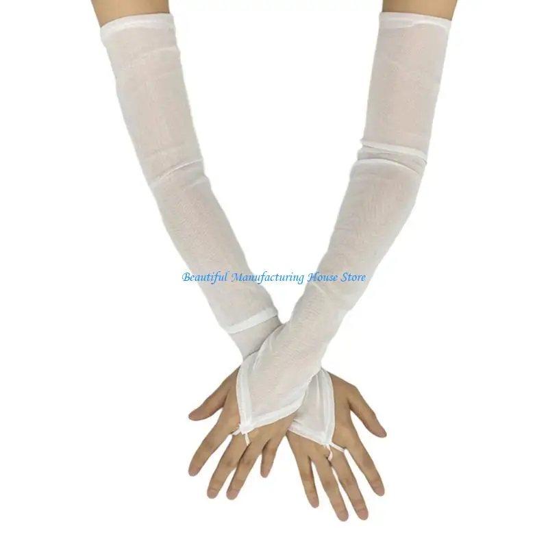 E56A Rhinestones Mesh Arm Gloves Sheer Arm Sleeves Masquerades Party Flapper Props