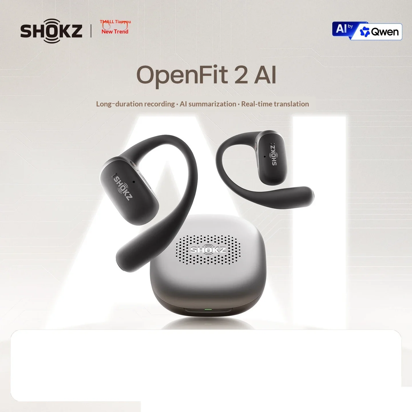 SHOKZ OpenFit 2 AI Open Ear Earbuds Wireless Bluetooth Ear Hook Headphones for Meetings Translation and Daily Use